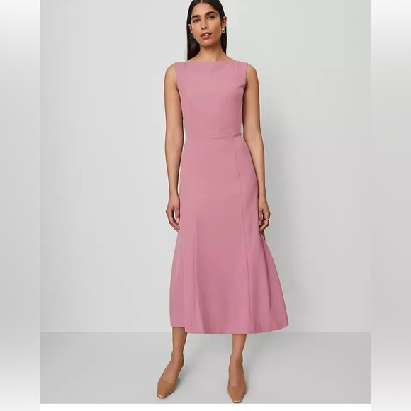 NWT $169 Ann Taylor The boatneck flare dress in smoky rose size 10 petite - Picture 1 of 2